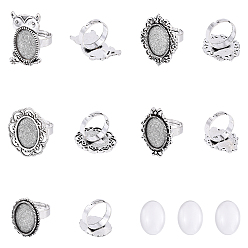 Argent Antique Kits de fabrication de bagues ajustables en fer et alliage à faire soi-même, y compris des cabochons ovales en verre transparent, argent antique, diamètre intérieur: 17 mm