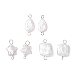 Нержавеющая Сталь Цвет 3 шт 3 стили натуральный жемчуг Кеши соединительные подвески, с 304 двойными петлями из нержавеющей стали, квадратная звезда-слеза, кремово-белые, цвет нержавеющей стали, 17.5~19.5x8.5~11.5x2.5~5.5 мм, отверстия : 2 mm и 2.3~3.2 мм, 1 шт / стиль