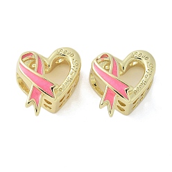 Сердце Латунь эмаль европейские шарики, бусины с большим отверстием, стойки покрытие, долговечный, без свинца и без кадмия, реальный 18 k позолоченный, Сердце с осознанием ленты, 14x13.5x9.5 мм, отверстие : 5 мм