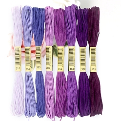 Purple 6-Ply Polycotton Embroidery Floss, Cross Stitch Threads, Purple, 0.8mm, 8bundle/set