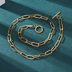 Золотой Унисекс вакуумное покрытие pvd 304 ожерелья из нержавеющей стали в виде цепочек-скрепок, с Переключить застежками, золотые, 17.71 дюйм (45 см)