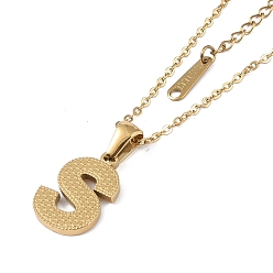 Letter S Ion Plating(IP) Initial Letter 304 Stainless Steel Pendant Necklaces, Real 18K Gold Plated, Letter S, 15.87 inch(40.3cm), Pendant: about 16.5x11.5mm