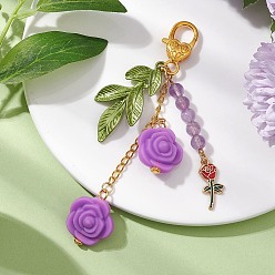 Средняя Орхидея Силиконовые подвески-розы, натуральные аметистовые бусины и эмалевые подвески для брелока, кошелек, украшение для рюкзака, средне орхидеи, 112 мм