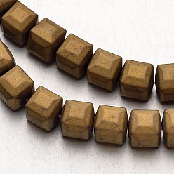 Golden Plated Electroplate Non-magnetic Synthetic Hematite Bead Strands, Frosted, Cube, Golden Plated, 8x8x8mm, Hole: 1mm, about 51pcs/strand, 15.7 inch