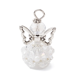 Прозрачный Стеклянные подвески, угол, с бусинами-крылышками из сплава и железной петлей, граненые, прозрачные, 29x18x16 мм, отверстие : 3 мм