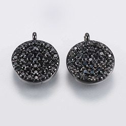 Gunmetal Brass Micro Pave Cubic Zirconia Charms, Flat Round, Black, Gunmetal, 11.5x9.5x2mm, Hole: 0.8mm