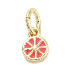 Темно-Розовый Подвески из латуни с покрытием из эмали, с целью перехода в кольце, долговечный, без кадмия и без свинца, очарование ломтиков лимона, реальный 18 k позолоченный, темно-розовыми, 6x4.5x1.5 мм, отверстие : 3 мм