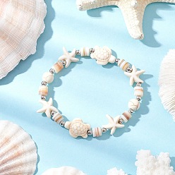 Белый Браслеты из натуральных пресноводных бусин с морскими звездами и черепахами для женщин, с синтетическими бирюзовых бус, белые, внутренний диаметр: 2~2-1/8 дюйм (5.2~5.5 см)