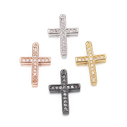 (52) Непрозрачная лаванда Латунные микро проложить кубического циркония прелести, латинский крест, разноцветные, 15x10x2 мм, отверстие : 1 мм