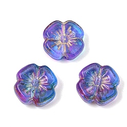 Medium Orchid Baking Paint and Golden Metal Enlaced Glass Beads, Flower, Medium Orchid, 12x12x4mm, Hole: 1.2mm