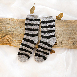 Silver Stripe Pattern Polyester Faux Fur Knitting Socks, Winter Warm Thermal Socks, Silver, 250x70mm