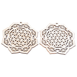 Античный Белый Неокрашенные натуральные деревянные большие подвески, лазерная резка, цветок, старинный белый, 69x67x2 мм, отверстие : 2 мм