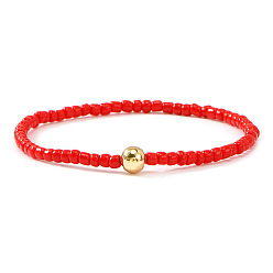 Красный Рождественские браслеты из стеклянных бусин для женщин, круглые, красные, 6.89 дюйм (17.5 см)