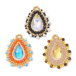 (52) Непрозрачная лаванда 3 шт. 3 цвета натуральный говлит, окрашенный магнезит и тигровый глаз, ограненные круглые подвески и стеклянные бусины, слезинки, золотые, разноцветные, 37.5x30.5x5 мм, отверстие : 3.5 мм, 1 шт / цвет