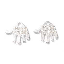 Silver Tibetan Style Alloy Charms, Cadmium Free & Lead Free, Hand Palm with Word Hand Made, Silver, 12.5x13x1mm, Hole: 1mm