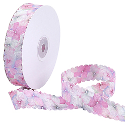 Pearl Pink 1Roll Single Face Printed Polyester Satin Ribbon, Flower Pattern, for Gift Packaging, Pearl Pink, 1 inch(25mm), about 20.00 Yards(18.29m)/Set
