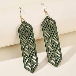 Hexágono Pendientes colgantes de madera de hierro para mujer, verde oliva oscuro, dorado, hexágono, 92x20 mm