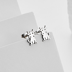 Stainless Steel Color 304 Stainless Steel Stud Earrings for Women, Cattle, with 316 Surgical Stainless Steel Pin, Stainless Steel Color, 10x7mm