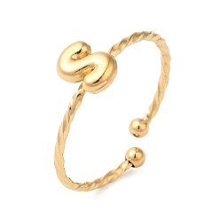 Letter S 304 открытые манжеты из нержавеющей стали, украшения для женщин, реальный 18 k позолоченный, Письмо с, внутренний диаметр: 19 мм, Письмо: 8x5 мм
