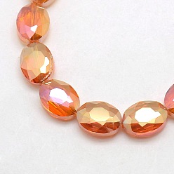 Коралловый Граненый Electroplate стекло овальные бусины нити, радуги цвет покрытием, коралл, 12x9x5 мм, отверстие : 1 мм, около 60 шт / нитка, 28.3 дюйм