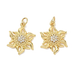 Real 18K Gold Plated Brass Micro Pave Clear Cubic Zirconia Pendants, Sun Charms, Real 18K Gold Plated, 20x15x3mm, Hole: 3.5mm