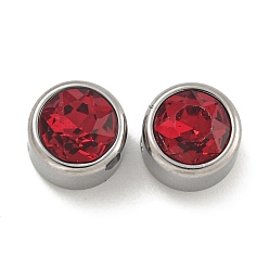 Малиновый 304 нержавеющая сталь с 9 стеклянными бусинами-стразами, плоско-круглые, платина, малиновый, 8x6.5 мм, отверстие : 1.8 мм