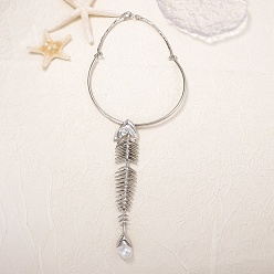 Platino Collares colgantes de aleación de cristal y diamantes de imitación para mujer, espina de pescado, Platino, diámetro interior: 4.80 pulgada (12.2 cm)