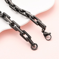 Черный Цвет Металла 10мм 304 прямоугольные ожерелья из нержавеющей стали с цепочкой, ионное покрытие (ip), металлический черный , 18.86 дюйм (47.9 см)