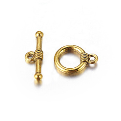 Antique Golden Tibetan Style Alloy Toggle Clasps, Lead Free and Cadmium Free, Antique Golden, 15x11mm, Hole: 2mm