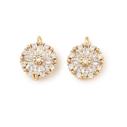 Настоящее золото 18K Латунные микропаве прозрачные кубические циркониевые подвески, цветок, долговечный, без кадмия и без свинца, стойки покрытие, реальный 18 k позолоченный, 11x9x4.5 мм, отверстие : 1.4 мм