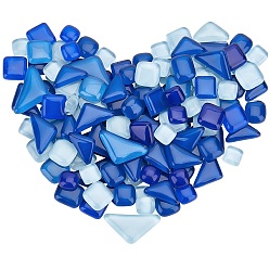 Blue Transparent Glass Cabochons, Mosaic Tiles, for Home Decoration or DIY Crafts, Square & Triangle, Blue, Triangle: 11.5x20x4mm Square: 10x10x5mm, 13.5x13.5x5mm, 120pcs/bag