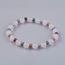 Rose Quartz Stretch Bracelets, Frosted, with Natural Rose Quartz Beads and Electroplate Non-magnetic Synthetic Hematite Beads, 2-1/4 inch(5.6cm)