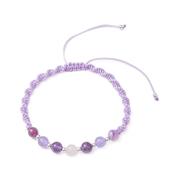 Лиловый Женские плетеные браслеты из круглых бусин с натуральным белым лунным камнем, малайзийским нефритом, полосатым агатом и аметистом, с нейлоновой нитью, сирень, внутренний диаметр: 2-1/8~3-3/4 дюйм (5.35~9.4 см)