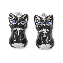 Black Alloy Enamel Pendants, Cat Shape Charms, Rack Plating, Cadmium Free & Nickel Free & Lead Free, Platinum, Black, 20x10.5x5.5mm, Hole: 1.6mm