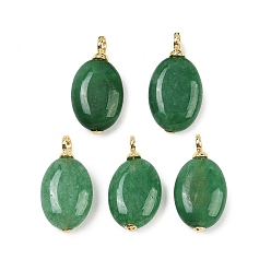 Зеленый Крашеные натуральный белый нефрит подвески, овальные подвески с латунной фурнитурой, реальный 18 k позолоченный, без кадмия и без свинца, стойки покрытие, долговечный, зелёные, 25x13x5.5 мм, отверстие : 3 мм
