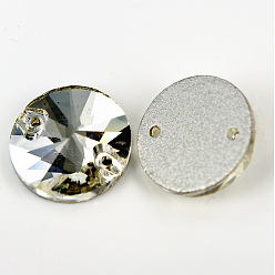 Прозрачный Шить на горный хрусталь, стекло горный хрусталь, два отверстия, аксессуары для одежды, посеребренным дном, граненые, полукруглый, прозрачные, 10x4 мм, отверстие : 1 мм