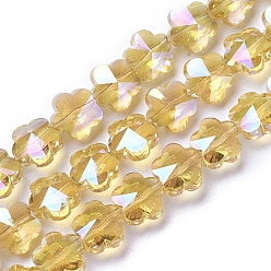 Золотистый Стеклянные бусины с гальваническим покрытием , граненые, цветок, с покрытием AB цвета, золотые, 9.5~10x6~6.5 мм, отверстие : 1 мм, около 25 шт / нитка, 9.25 дюйм (23.5 см)