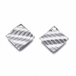 Stainless Steel Color 304 Stainless Steel Pendants, Twist Rhombus, Stainless Steel Color, 16x16x1.5mm, Hole: 1.4mm