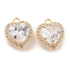 Настоящее золото 18K Латунные микро проложить кубического циркония прелести, без кадмия, без никеля и без свинца, со стеклом, сердце, реальный 18 k позолоченный, 12x10x4.7 мм, отверстие : 1.4 мм