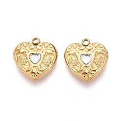 Настоящее золото 18K 304 подвески в форме сердца из нержавеющей стали с кристаллами и стразами, ионное покрытие (ip), реальный 18 k позолоченный, 13x12x3.5 мм, отверстие : 1.4 мм