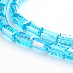 Темно-Розовый AB цвет гальваническим граненых параллелепипед Гальваническим стеклянные бусы пряди, темно-розовыми, 8x4x4 мм, отверстие : 1 мм, около 50 шт / нитка, 16 дюйм