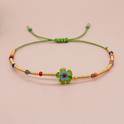 Желто-Зеленый Плетеные браслеты из бисера и цветочных мотивов в стиле бохо, регулируемые браслеты из стеклянных бусин для женщин, желто-зеленый, внутренний диаметр: 11 дюйм (28 см)