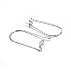 Stainless Steel Color 304 Stainless Steel Hoop Earring Findings, Kidney Ear Wire, Stainless Steel Color, 21 Gauge, 25x12x0.7mm