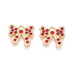 Сиамский Подвески из сплава и страза, бантом прелести, золотые, Сиам, 13x15x2 мм, отверстие : 1.8 мм
