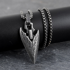 Antique Silver Vintage Alloy Viking Arrow Pendant Necklaces for Men, Antique Silver, 23.62 inch(60cm)