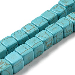Синтетическая Бирюза Окрашенные синтетические бирюзовые бусы нити, кубические, темные бирюзовый, 7~8x7~8x7~8 мм, отверстие : 1.6 мм, около 45~48 шт / нитка, 13.39~14.41 дюйм (34~36.6 см)