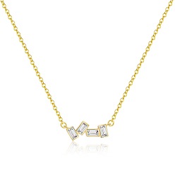 Золотой 4 прямоугольник 925 ожерелья из стерлингового серебра с прозрачными кубическими цирконами для женщин, золотые, 15.75 дюйм (40 см)