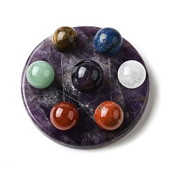 Аметист Чакра натуральный аметист основа семь звезд группа дисплей украшения, с подвеской, украшение для домашнего офиса по фэн-шуй, 64.5~65x8~9 мм