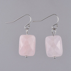 Розовый Кварц Серьги с подвесками из натурального розового кварца, с 304 штифтами из нержавеющей стали с шаровой головкой и 316 хирургическими крючками для серег из нержавеющей стали, прямоугольные, 32 мм , штифт: 0.6 мм