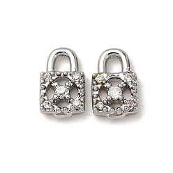 Платина Латунные микро проложить кубического циркония подвески, замковые прелести, платина, 8x5x2 мм, отверстие : 1.8x1.5 мм